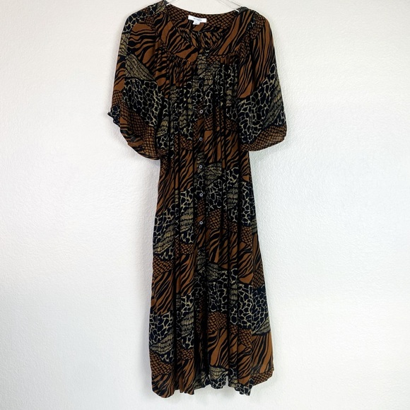 Go Softly Patio Animal Print Crinkle Rayon Button Up Dress Size XL - Picture 2 of 7
